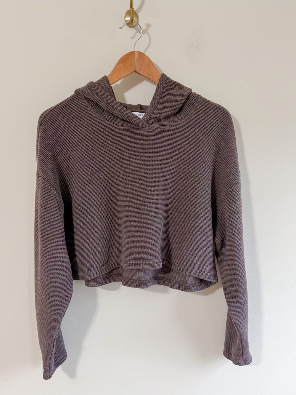 Athleta Crop Waffle-Knit Hoodie in Taupe